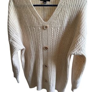 Christina Cream Cardigan Sweater V-Neck Ribbed. Size M